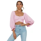 Top 2021 New Women Solid Color Off-the-neck Sexy Ultra-short Long Sleeve Tied Top Fashionable Shirt