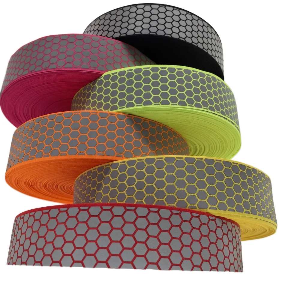WeiGuang Honeycomb 3D Fluorescent Fabric Reflective Tape Elastic Adhesive Sew-On Sticker