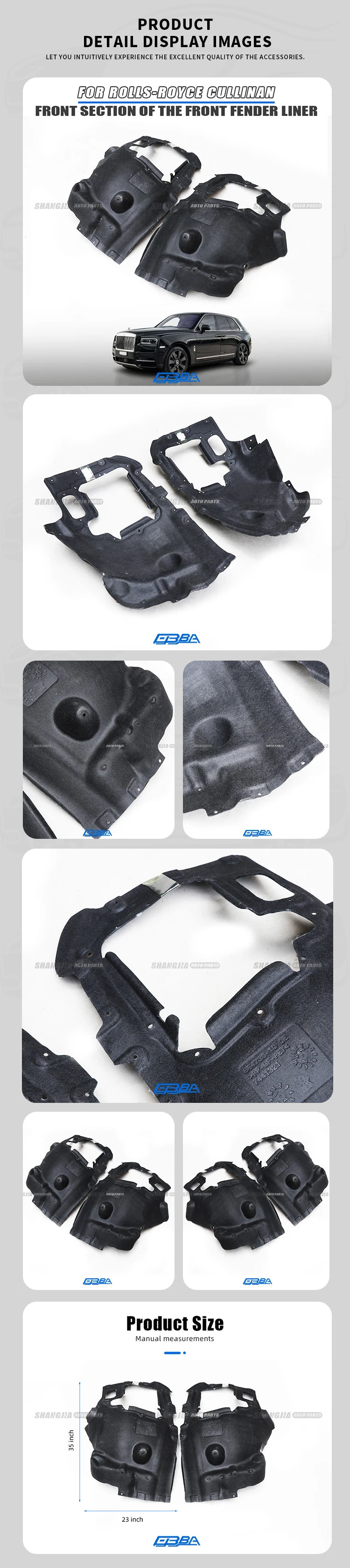 product front wheel fender liner front section nylon fleece composite for rolls royce cullinan suv 51717441321 51717441322 lining703-1