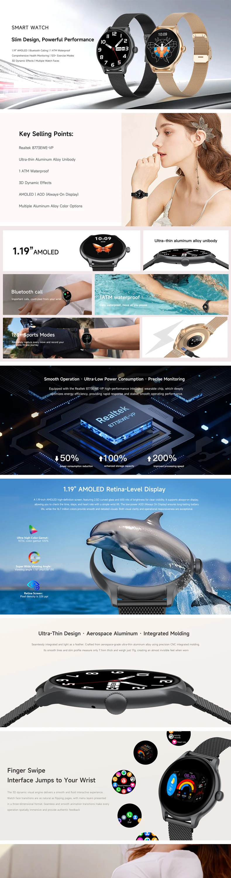 product 2026 womens fitness smartwatch km105 sports modes 1atm waterproof amoled screen heart rate monitor-1