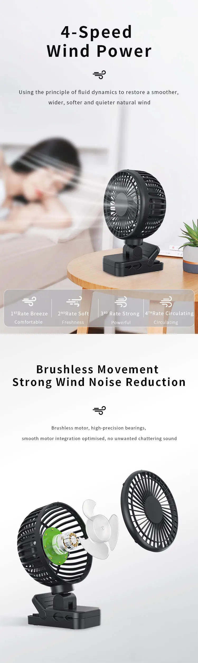 Table Fan, 4000mAh, USB, Portable - detail 8