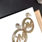 Diamond Earrings Crystal Girl Women Big Diamond Plated Letter Stainless Hoop Mk Earrings