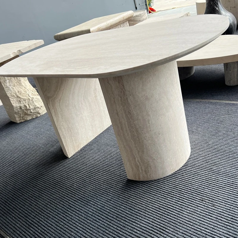 product luxury natural beige travertine modern coffee table stone handmade portable home travertine furniture-6
