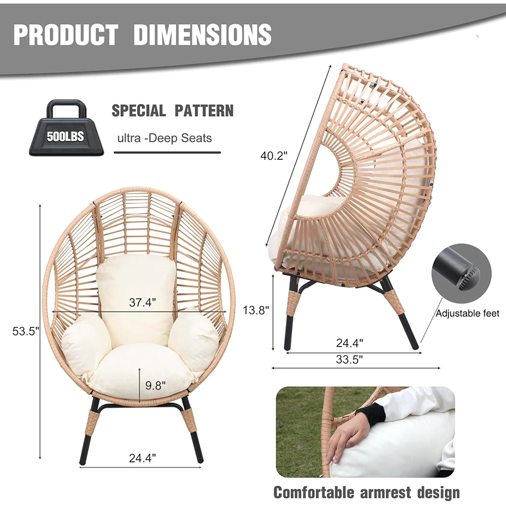 product rattan egg chair outdoor patio lounge chair thick cushions modern design for garden backyard porch bedroom-3