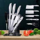 Knife Set Base Fashion Design Holiday Gift Large Blade Chef Knife Block Set Sharpener Knife Set With Base