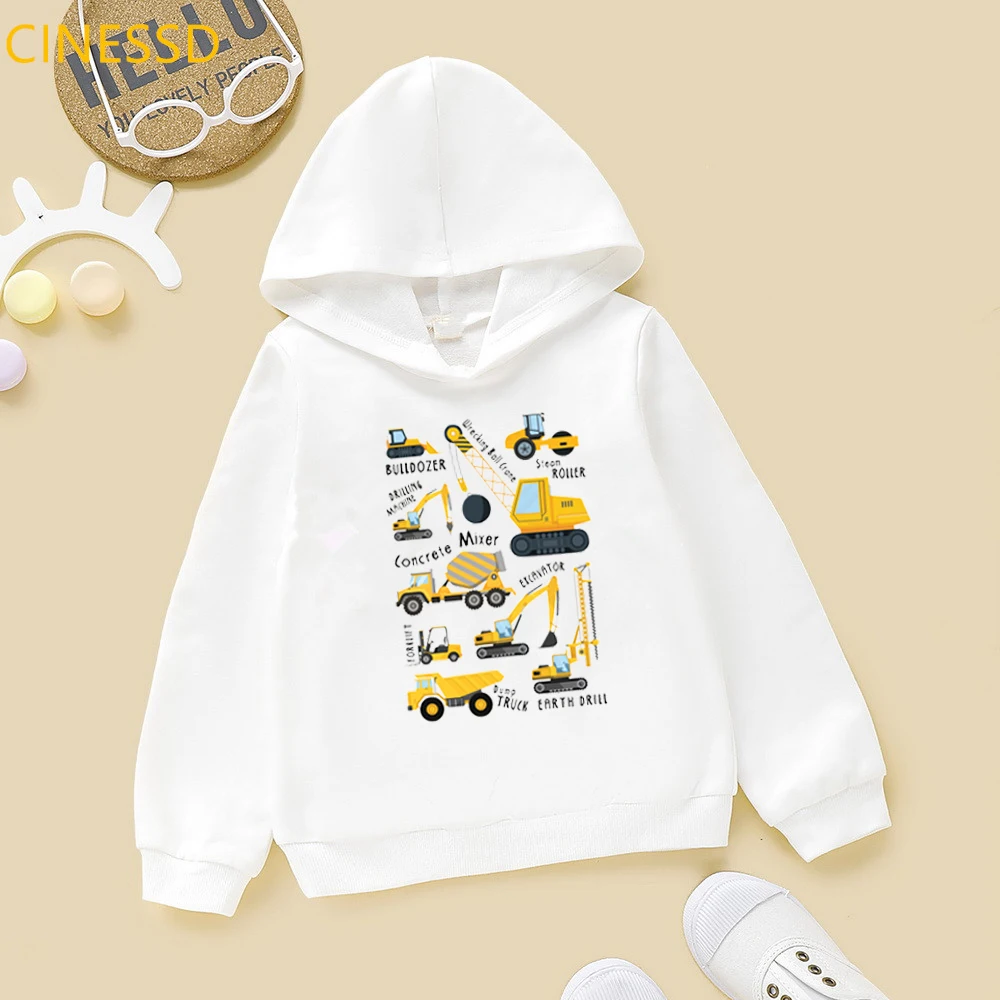Sweatshirt Kids Boy Cartoon Excavator/bulldozer/digger/truck Print
