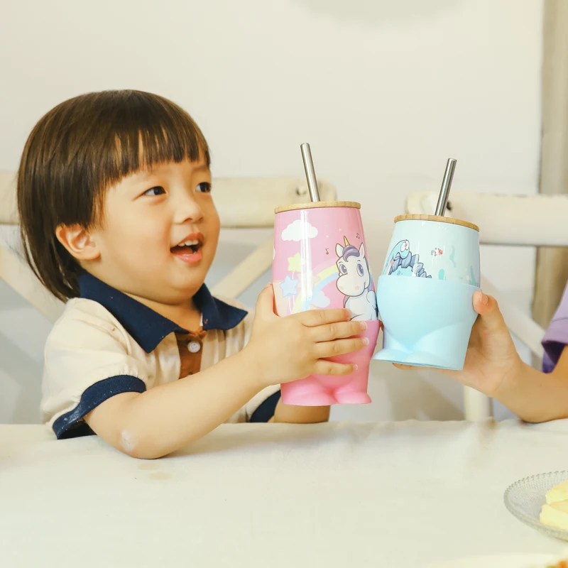 The New Listing Excellence Food Grade Cute Kids Coffee Mugs With Blue Dinosaur Cartoon Saucers
