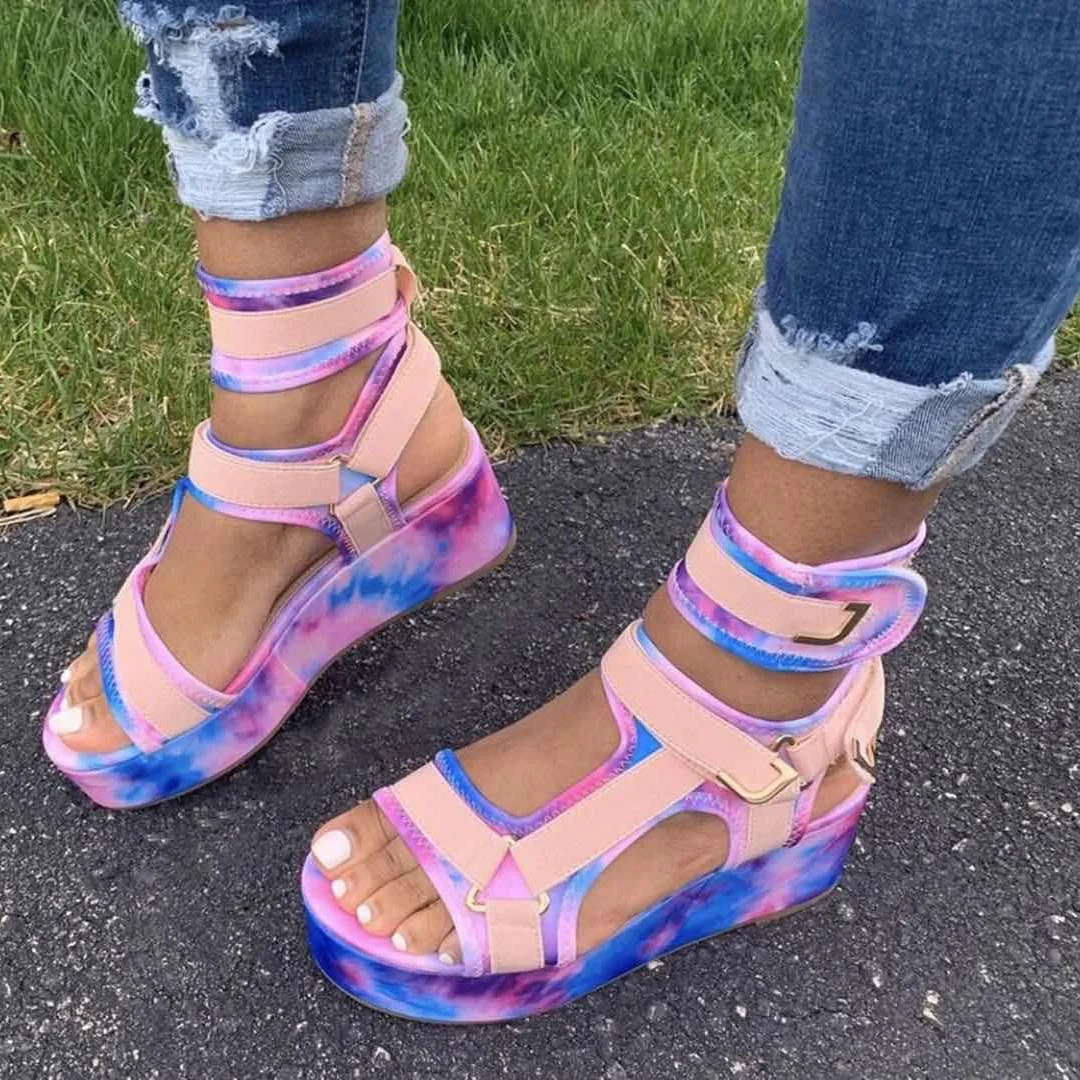 Flat Wedges Shoes Pink Purple 