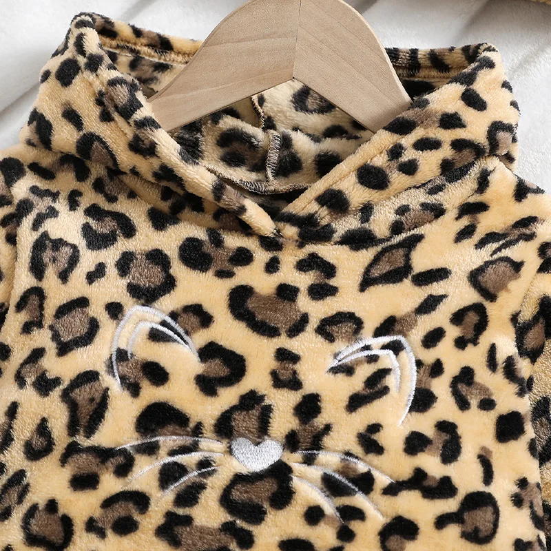 2022 Latest autumn kids boutique clothing leopard hoodie and pants matching outfits children girls clothing sets