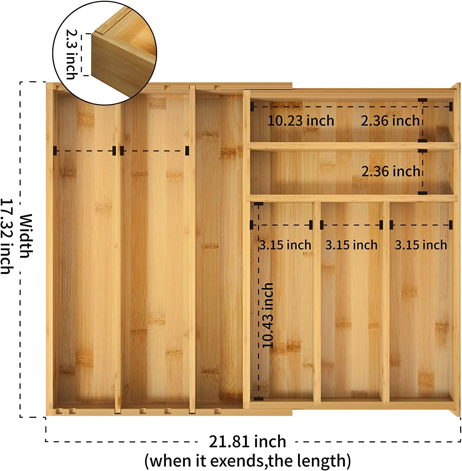product adjustable single tier wood cutlery tray divider bamboo kitchen drawer organizer for utensil storage and sundries-4