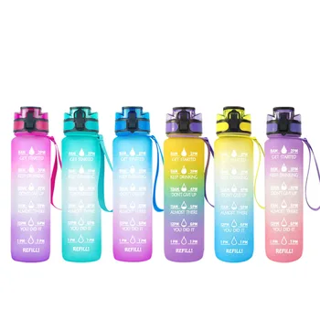 Wholesale BPA Free Tritan Water Bottle Portable Frosted Plastic Motivational Water Bottle wth Time Marker and Straw