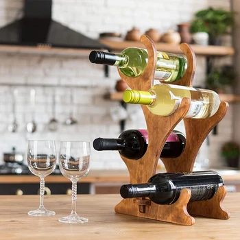 Wooden Tabletop Wine Rack 4 Bottles Horizontal Storage Foldable Rustic Wine Holder