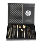 Cutlery Luxury Wedding Gift Box 24 Pieces Knife Spoon Fork Sets Gold Plated Flatware Stainless Steel Cutlery Sets