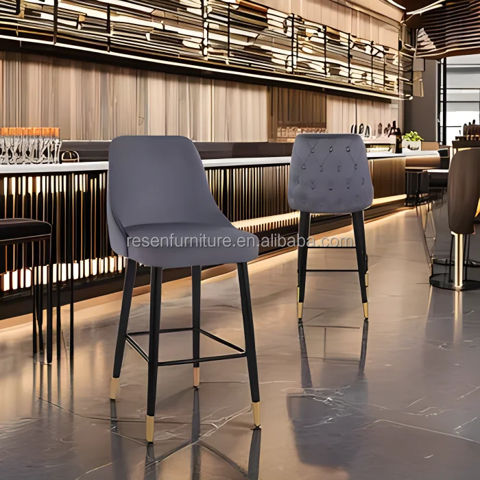 Bar Furniture High Stools Bar Chairs Luxury Velvet Kitchen Dining Restaurant Counter Pub Hotel Cafe Sillas de Bar Stools Chairs