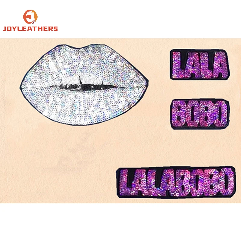 Wholesale Custom Fashion Lips Design Iron On Sequin Embroidery Patch Sequin