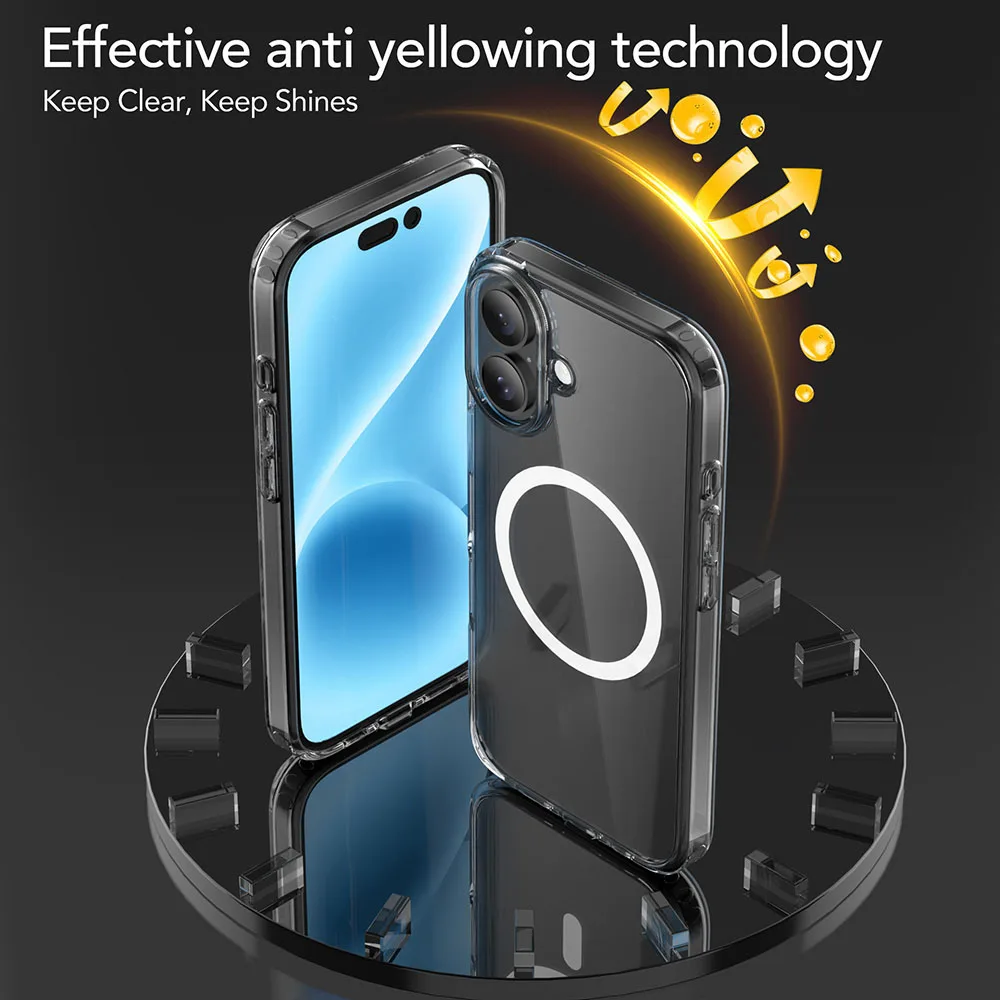 product for laudtec transparent magnetic wireless charging precision hole phone case for iphone 16 pro max plus simple business-6