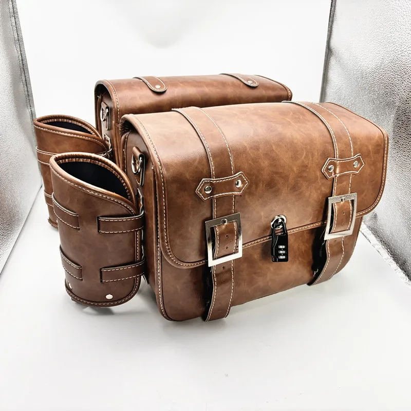 Dual Side Leather Saddle Bag for Comfortable Motorcycle Riding Rear Seat Tail Box with Hanging Rear Tail Bag