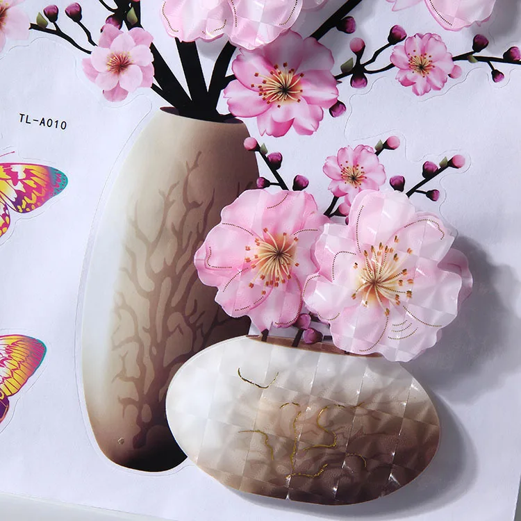 3D Adhesive Flowers Simulation Rose Flower Sticker 5 3D Simulation Vase Bedroom Room Wall Gilding Decorative Wall Stickers Simulation Vase Wall Sticker Waterproof Self-Adhesive