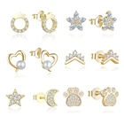 Jewelry POLIVA Women Gold Plated 925 Sterling Silver Stud Earrings Set Ear Stud Jewelry