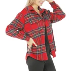 Custom Women Oversized Fashion Flannel Plaid Long Sleeve Red And Black Shirts Shacket Jacket For Women With Hoodie