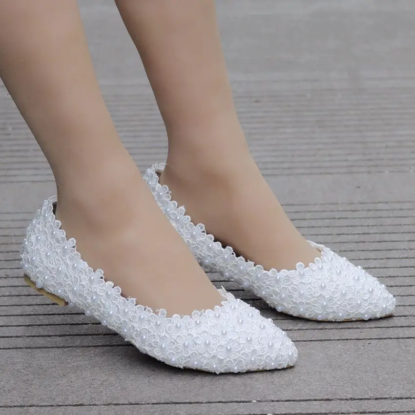 Crystal Queen Ballet Flats White Pearl 