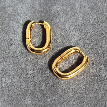 Fashion Custom Korean Real Gold Plated French Style U Shape Huggie Brass Hoop Earrings Women Jewelry 2022