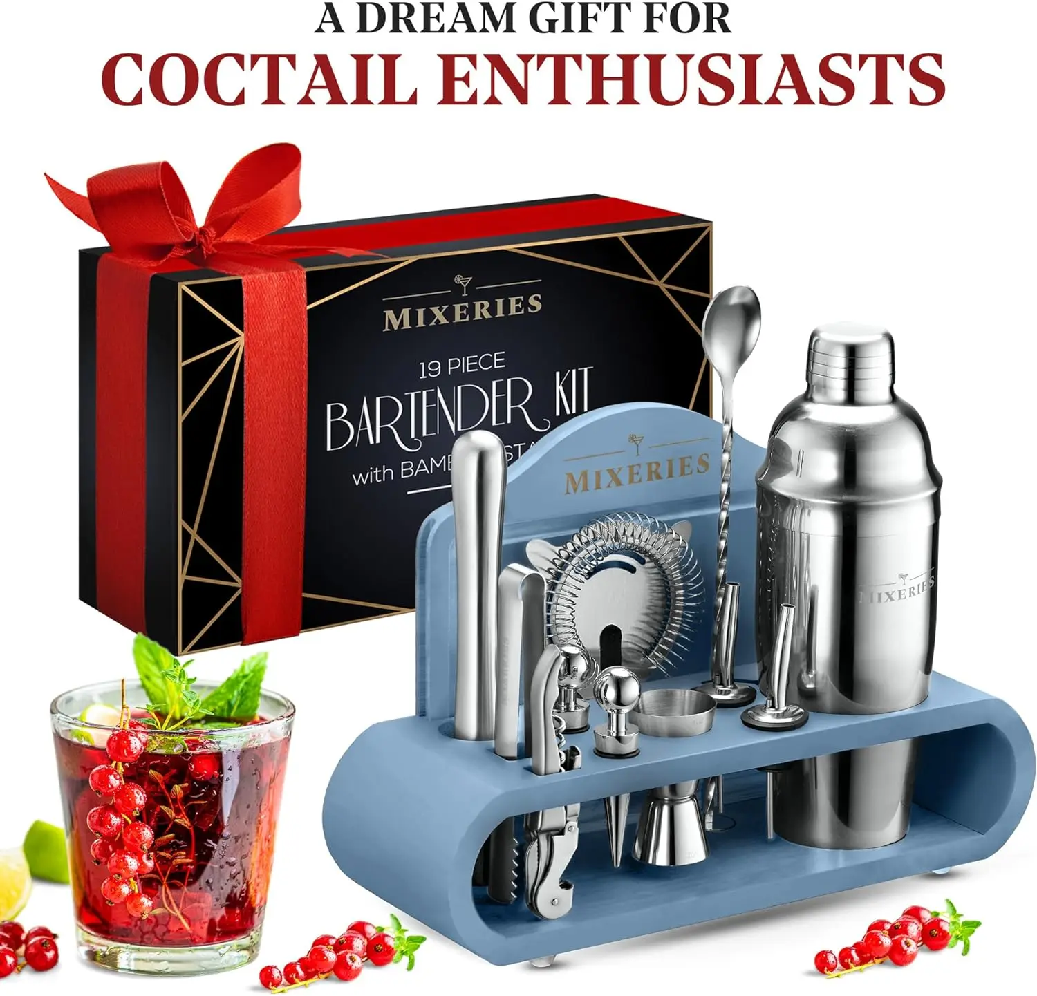 Hot sale stainless steel cocktail shaker set bar tools with stand cocktail bar supplies gift set