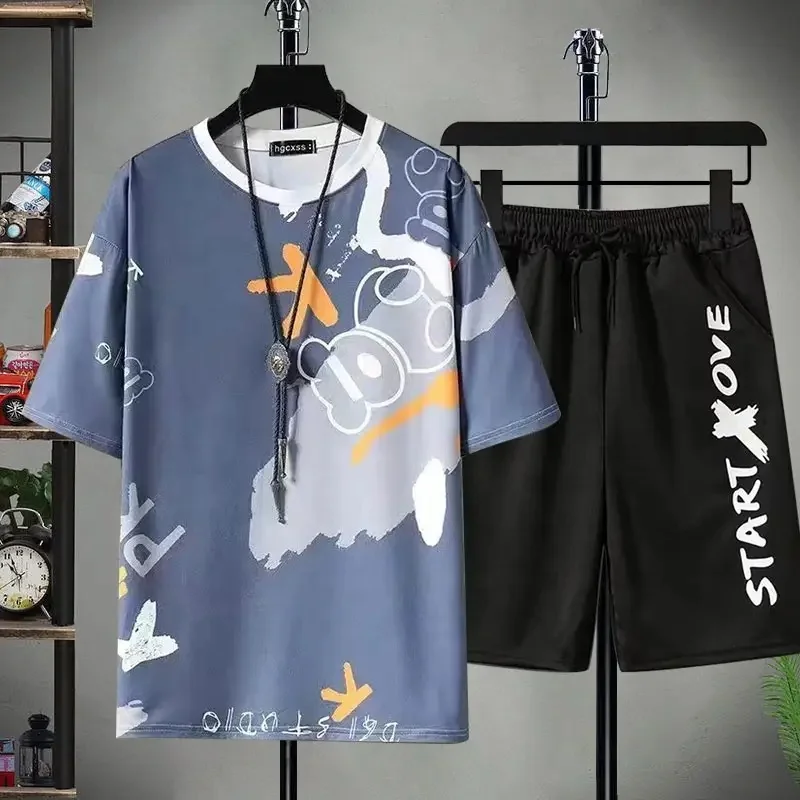 Fashion Printing T-shirt Shorts Sets Clothes Stacked Tracksuit Men Joggers Shorts Suits Set