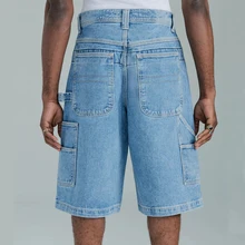 Workmen Carpenter Baggy Fit Vintage Blue Denim Shorts Men's Cargo Reinforce Stitching Triple Big Pocket Denim Jorts