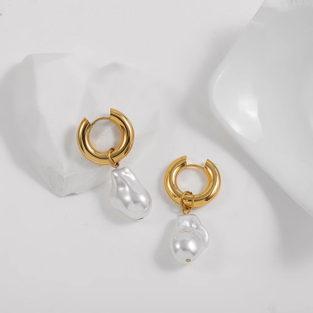 Irregular Baroque Pearl Drop Earrings For Women Stainless Steel Hanging