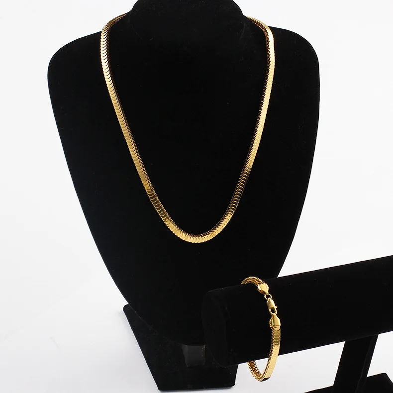 Men's Stainless Steel Snake Scale Chain Necklace Gold Plated Fashion Couple Set Jewelry Double Sided Necklace