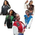Jackets Jacket Fall Winter Crop Tops Leather Sleeves Baseball Jackets Coat Women Fashionable Sports Jacket