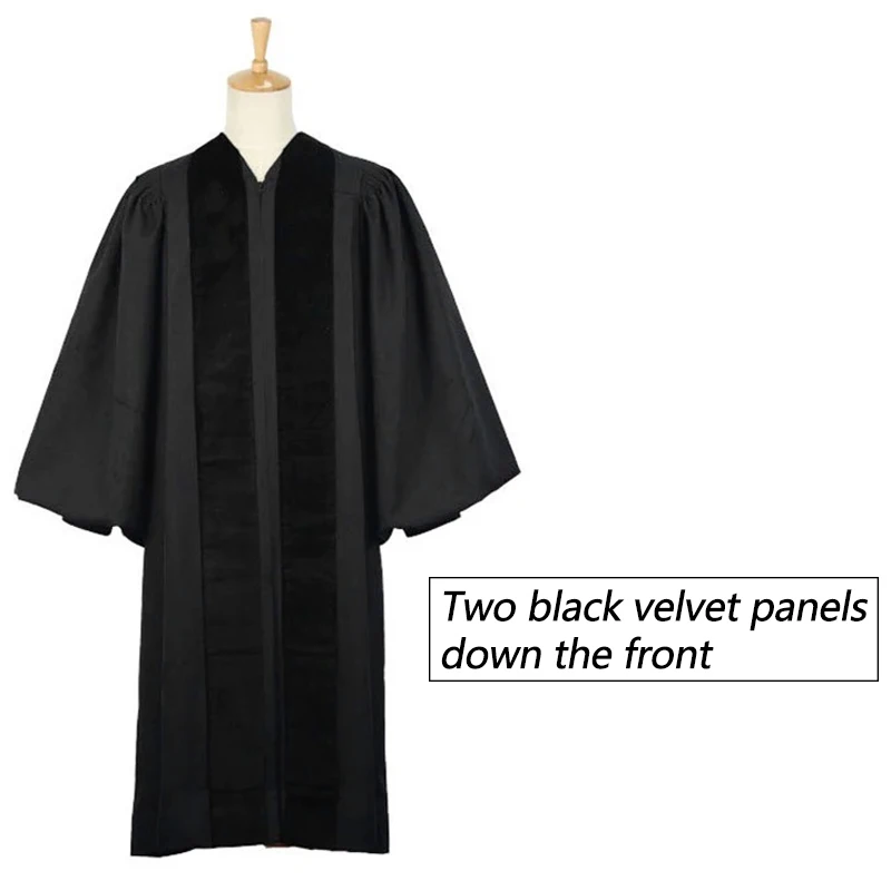 Factory Black Matte John Wesley Clergy Robes With Velvet Panels factory
