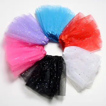 Wholesale A-Line Solid 11 Colors Polyester Mesh Fluffy Kids Baby Tutu Ballet Tutu Glitter Dress Girl Skirts