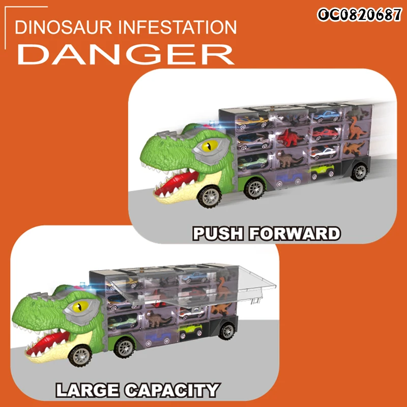 New dinosaur truck transport carrier car  model hot sale toy for kids with 6pcs dinosaur 8pcs car