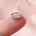 Nose Ring Hinged Clicker Ring ASTM F136 Titanium Double Layers Paved CZ Hinged Clicker Hoop Nose Ring