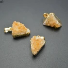 Citrine Pendant Citrinecitrinecitrine Gold Plated Druzy Citrine Triangle Shape Stone Pendant