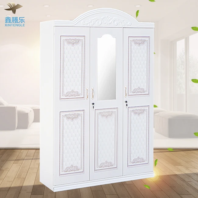 Best Seller Modern 3-Swing Door Bedroom Furniture Wardrobe Mirror with Iron Armories & Steel Imprint Pattern Almirah-Wardrobe