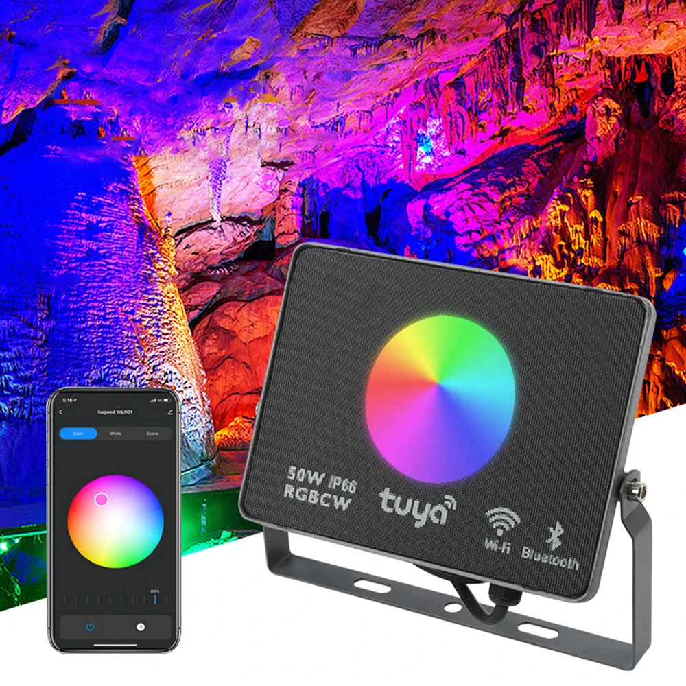 Smart Life App Cob Smart Control Landscape Spotlight 50w 150w IP65 RGBW Wifi Facade Led Flood Lighting