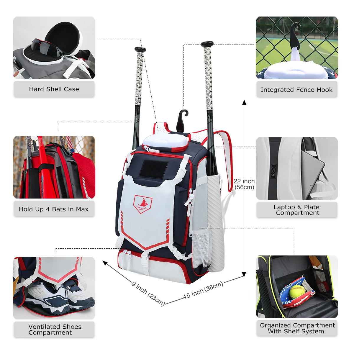 Kopbags Custom LOGO Big Baseball Backpack Bat Bags Sports Backpack Custom Print Baseball supplier