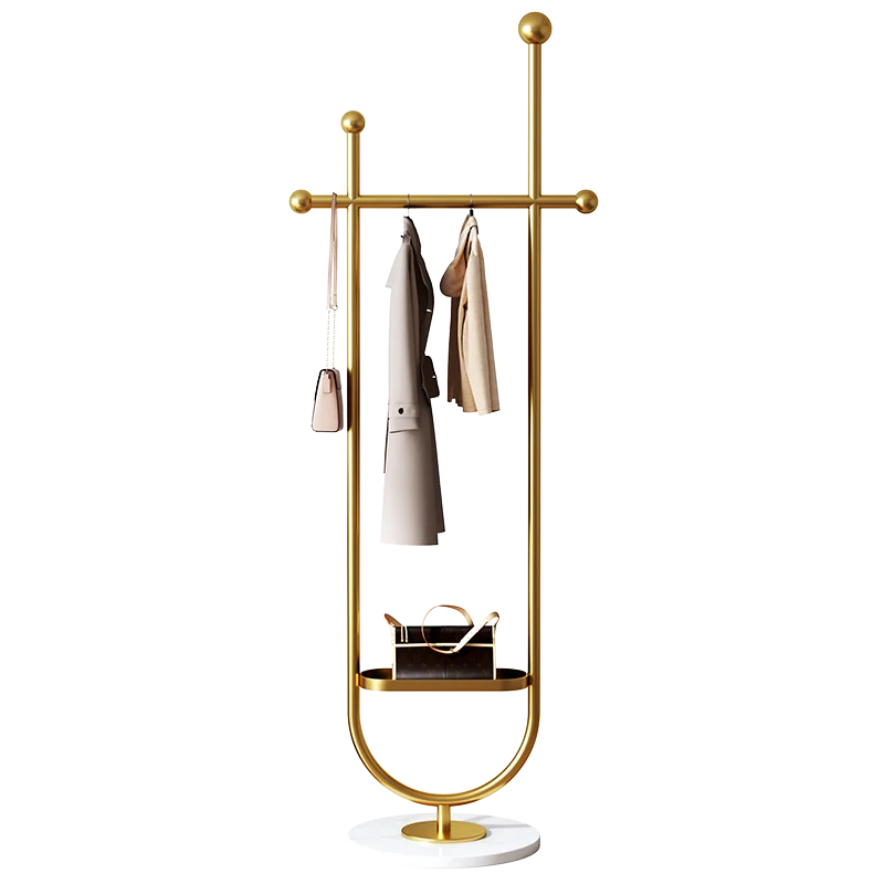 U-Shaped Marble Base Heavy Duty Metal Modern Golden Coat Rack for Bag, Hat, Scarf, Jacket Black and Golden