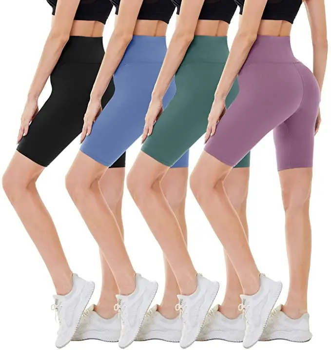 Custom Logo Workout Polyester Fitness Yoga Leggings Pants Womens High Waist Tight Biker Shorts