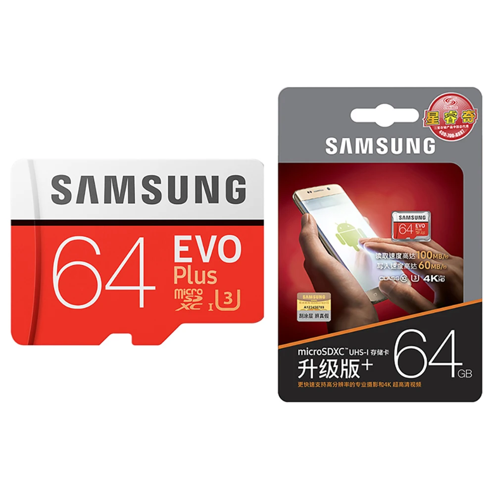 Free ShipFOR SAMSUNG EVO Plus 100MB 32GB 64GB 128GB 256GB 512GB Mi*cro sd Card U3 TF ory Card For Mobile Phones 4K Camera