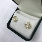 7mm 925 Pearl Earring 3A 7mm Button Shape Square 925 Sterling Silver New Design Pearl Earring