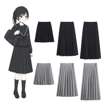 Japanese School Uniforms Solid Color Pleated Skirt Suit Black Grey High School Student Girls Academy Style Bottoms custom