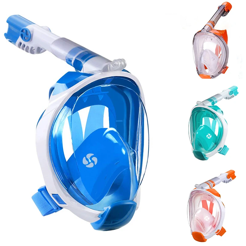 Adults Full face snorkel maskwaterproof phone casemesh swim bagBlue 
