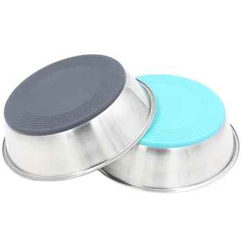 Pet raised bowl anti-glutton Silicone non-slip bowl stainless steel solid color pet dog food bowl wate