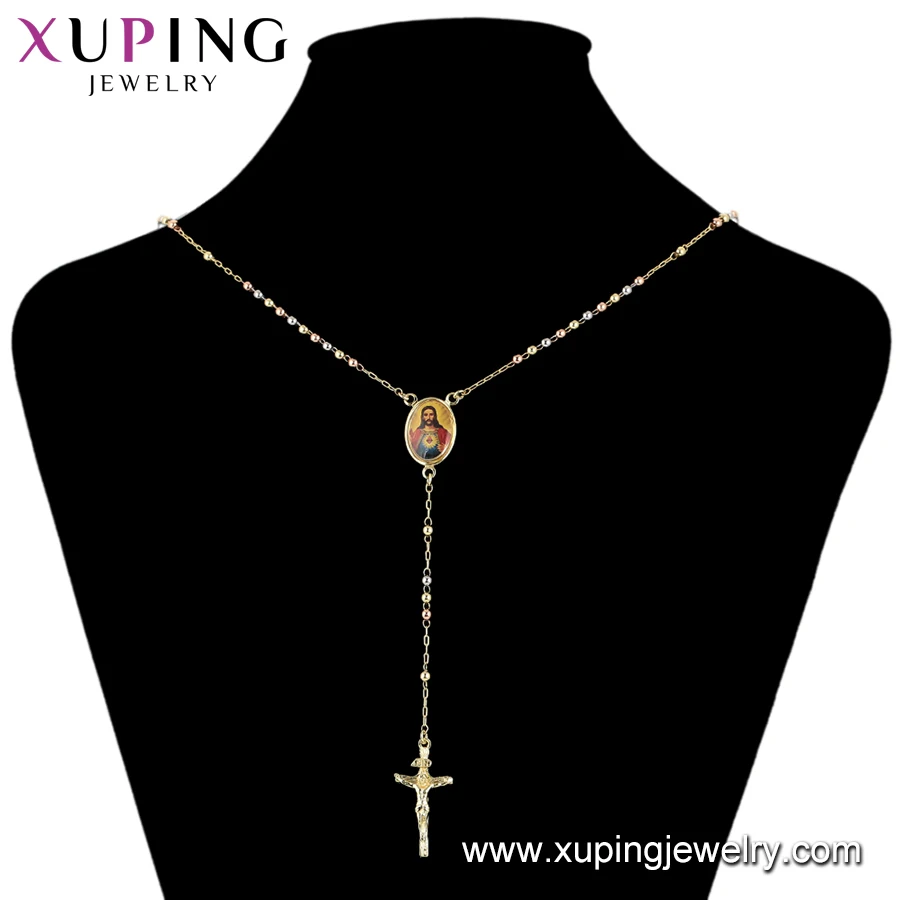 46848 xuping fashion jewelry gold plated cross rosary style necklaces for women