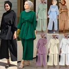 Turkey Wholesale EID Two-piece Muslim Sets Abaya Turkey Hijab Dress Islamic Clothing 2 Piece Set For Women