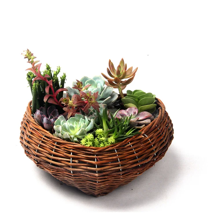 DDA331 Wedding Decor Wicker Box Laundry Storage Seagrass Portable Succulent Plant Basket Handmade Container Straw Flower Basket